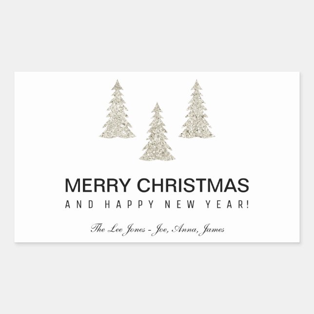 Pegatina Rectangular Navidades Purpurinas de plata (Anverso)