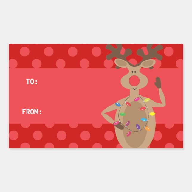 Pegatina Rectangular Navidades renos con Pegatinas de puntos rojos ilum (Anverso)