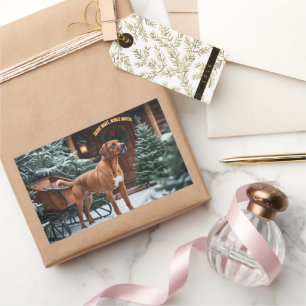 Pegatina Rectangular Navidades Rhodesianos Ridgeback