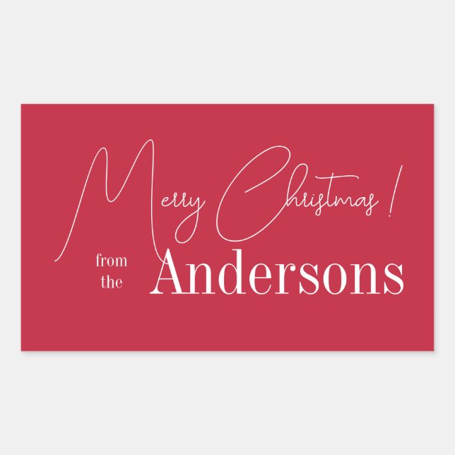 Pegatina Rectangular Navidades rojos de apellido familiar (Anverso)