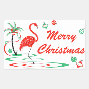 Pegatina Rectangular Navidades rojos Flamingo Rectángulo navideño
