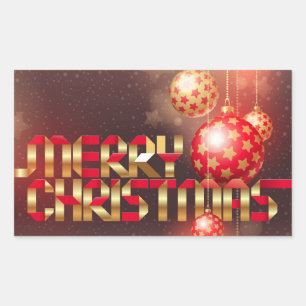 Pegatina Rectangular Navidades rojos y dorados balls Feliz Navidad