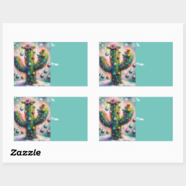 Pegatina Rectangular Navidades Saguaro Cactus Whimsical Snowflakes