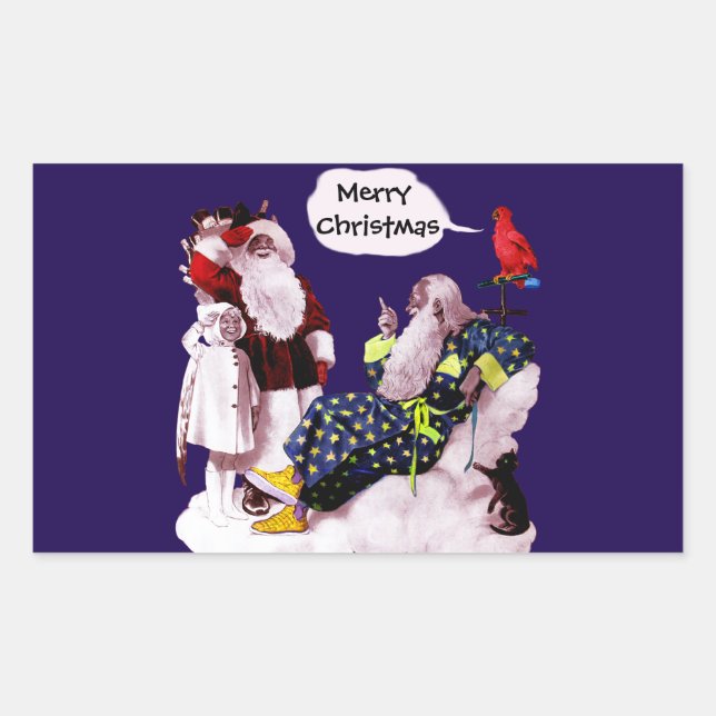 Pegatina Rectangular NAVIDADES SANTA CLAUS, Fiesta DE PEQUEÑOS ANGEL Y  (Anverso)