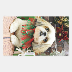 Pegatina Rectangular Navidades - Shih Tzu - Sophie