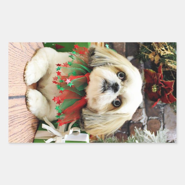 Pegatina Rectangular Navidades - Shih Tzu - Sophie (Anverso)