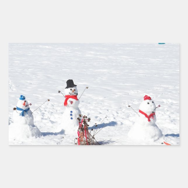 Pegatina Rectangular Navidades Snowmen (Anverso)