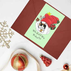 Pegatina Rectangular Navidades Stocking Cute Calico Kitten