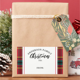 Pegatina Rectangular Navidades Tartan Plaid Family Name Gift