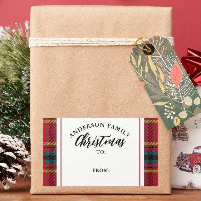 Pegatina Rectangular Navidades Tartan Plaid Family Name Gift (Vacaciones)