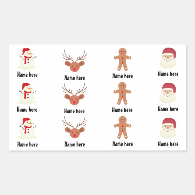 Pegatina Rectangular Navidades tema nombre personalizado familia amigos (Anverso)