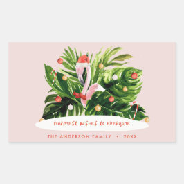 Pegatina Rectangular Navidades tropicales Flamingo botánico de palma mo