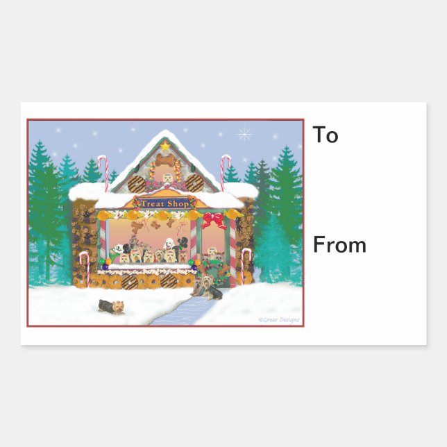 Pegatina Rectangular Navidades yorkie Gingerbread Pegatinas (Anverso)