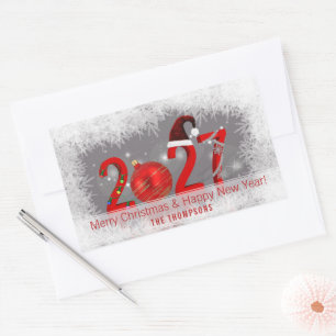 Pegatina Rectangular Navideño 2027 Rojo Feliz Navidad Año Nuevo