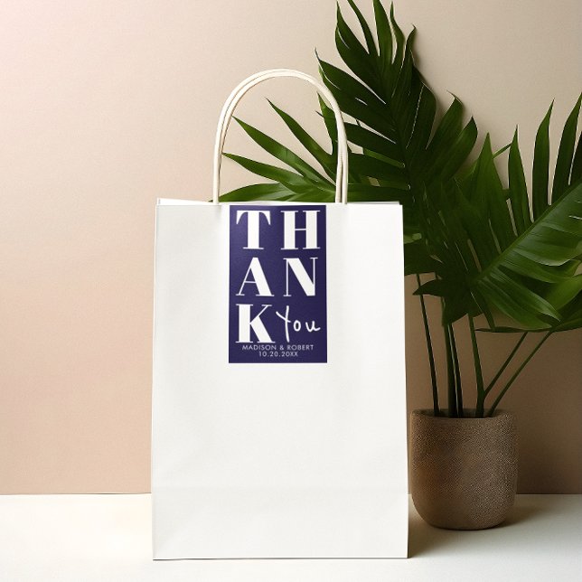 Pegatina Rectangular Navy Blue Bold Simple Gracias Favor De Boda (Subido por el creador)