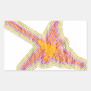 Pegatina Rectangular Nazca Lines Hummingbird Con Efecto De Papel Arruga