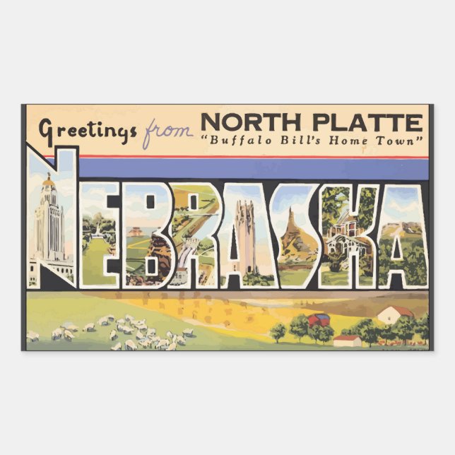Pegatina Rectangular Nebraska, V. Plate Norte "Buffalo Bill'S Home Town (Anverso)