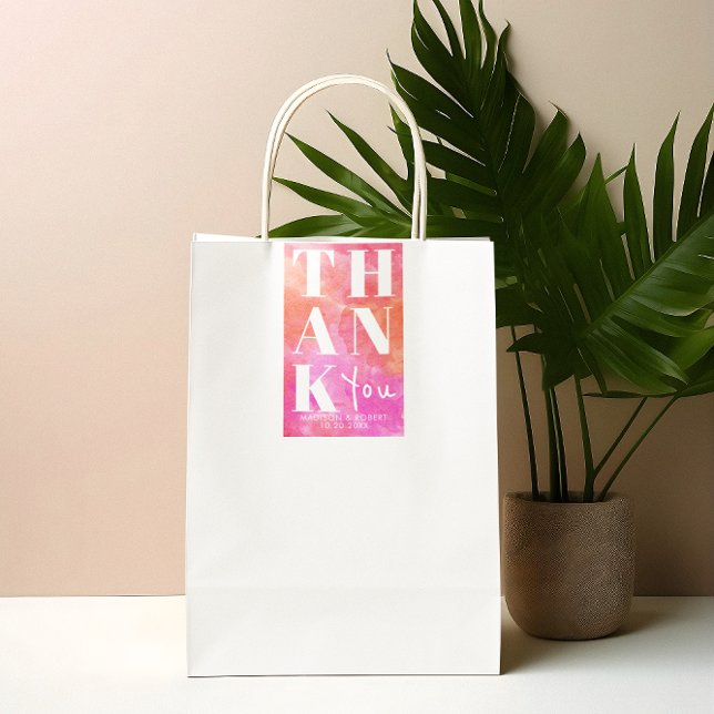 Pegatina Rectangular Negrita rosa y Naranja Gracias Favor de la Boda (Subido por el creador)