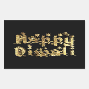 Pegatina Rectangular Negro feliz de Diwali y texto elegante de las