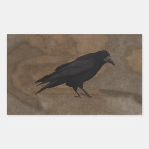 Pegatina Rectangular Negro Rook Corvid británico y fondo ruso