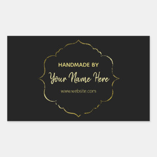 Pegatina Rectangular Negro y oro hecho a mano