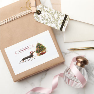 Pegatina Rectangular Negro y Tan Dachshund Navidades graciosos perro