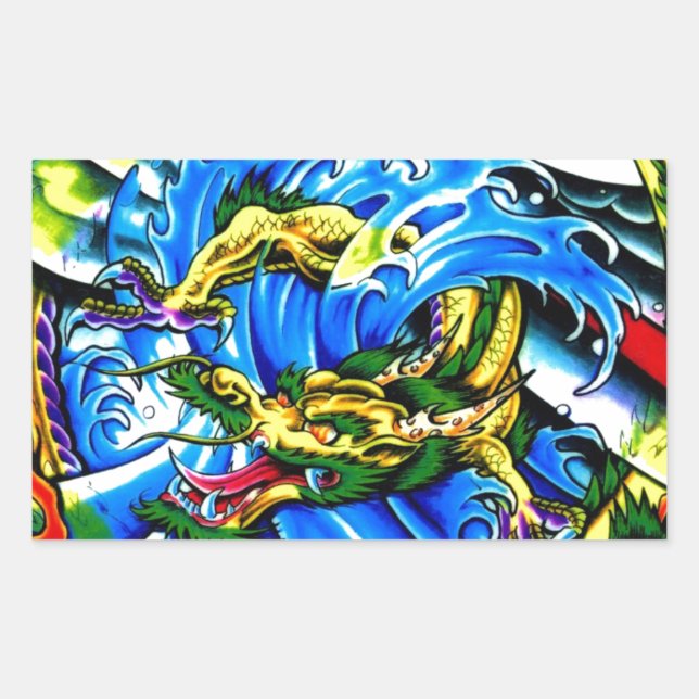 Pegatina Rectangular Neo Jap Dragon Tattoo (Anverso)