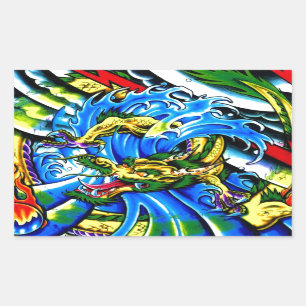 Pegatina Rectangular Neo Jap Dragon Tattoo