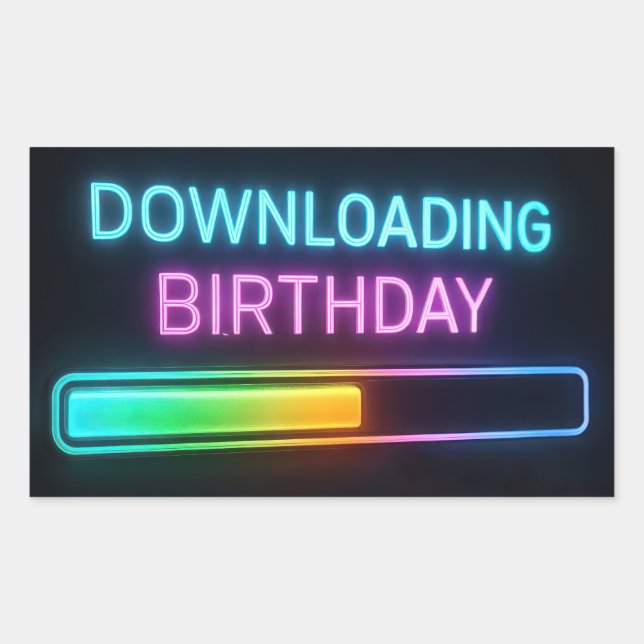 Pegatina Rectangular Neon Birthday Computer Downloading Bar (Anverso)