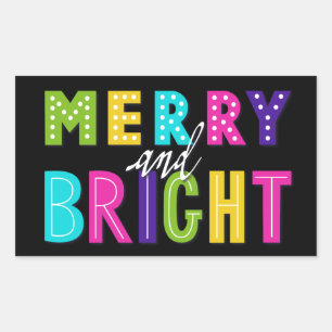 Pegatina Rectangular Neon Merry y Bright