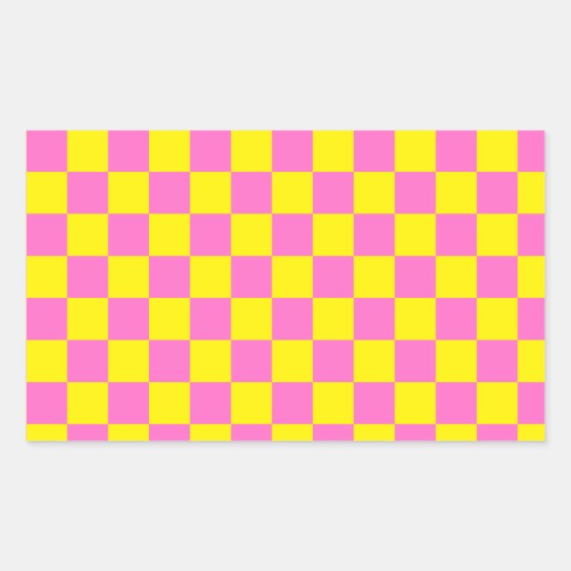 Pegatina Rectangular Neon Pink Yellow Checkboard Checkerboard Vintage (Anverso)