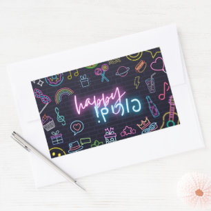 Pegatina Rectangular Neon Purim