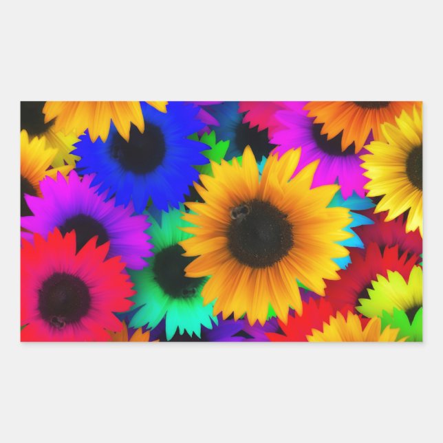 Pegatina Rectangular Neon Sunflowers (Anverso)