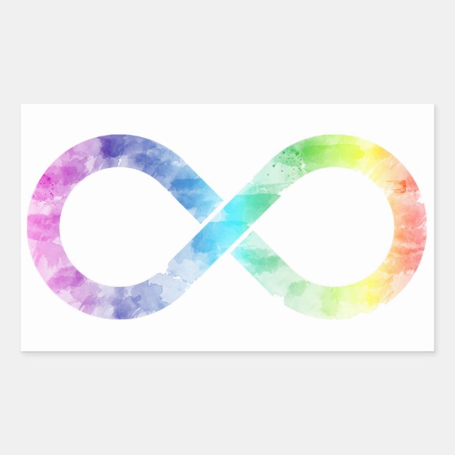 Pegatina Rectangular Neurodiversidad Arcoiris acuarela Infinity Pegatin (Anverso)