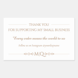 Pegatina Rectangular Neutral Brown Thank You | Minimal Small Business 