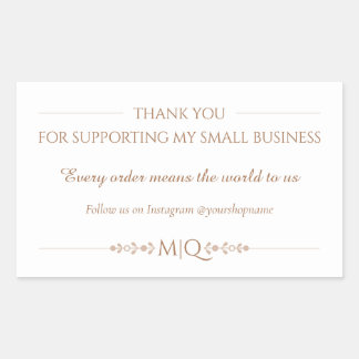Pegatina Rectangular Neutral Brown Thank You | Minimal Small Business