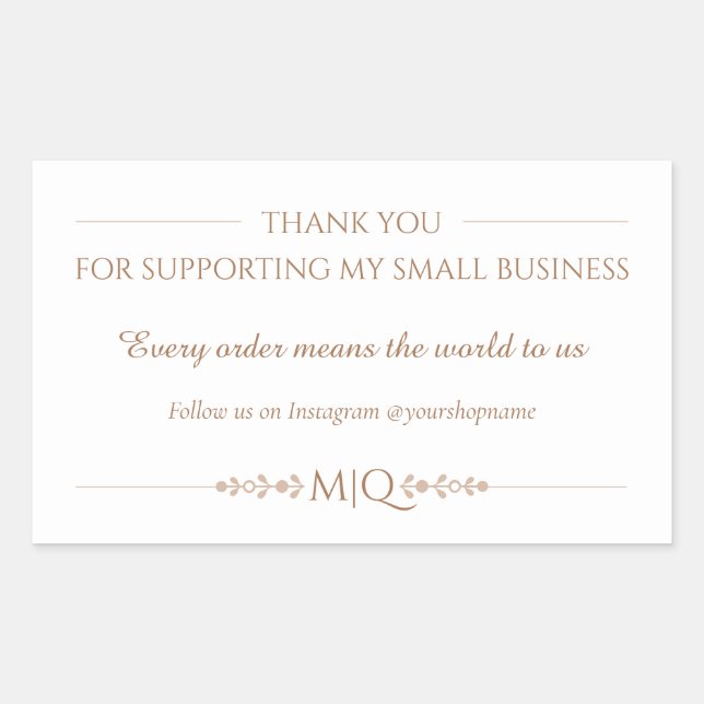 Pegatina Rectangular Neutral Brown Thank You | Minimal Small Business  (Anverso)