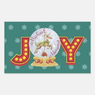 Pegatina Rectangular Nevada vintage de Navidad globo de renos copos de 