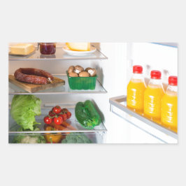 Pegatina Rectangular Nevera abierta llena de comida