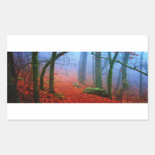 Pegatina Rectangular Niebla azul del otoño del bosque pintado