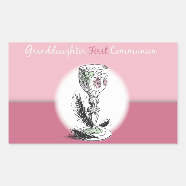Pegatina Rectangular Nieta primera comunión rosa, cáliz (Anverso)