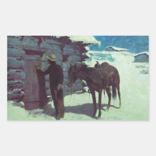 Pegatina Rectangular Nieve de invierno de caballos y bovinas