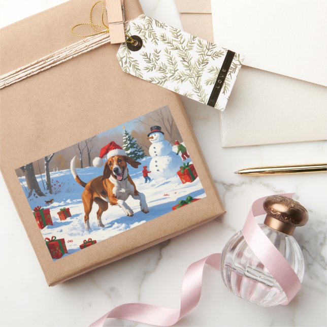 Pegatina Rectangular Nieve festiva de Navidades de Foxhound ingleses es (Regalar)