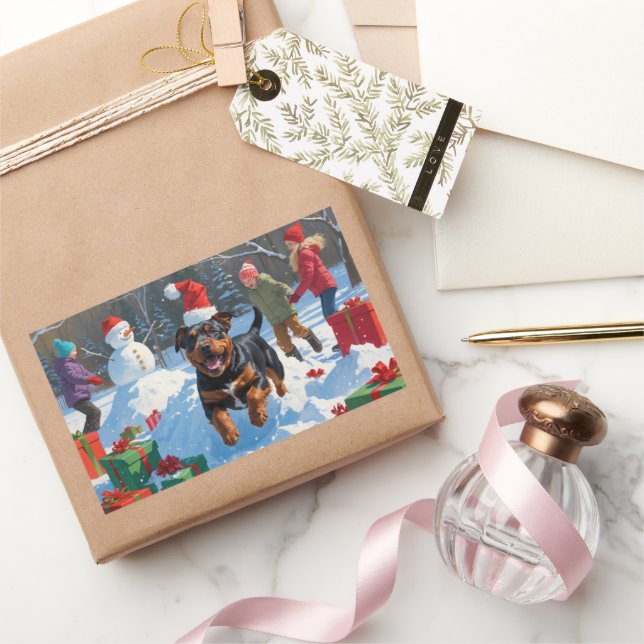 Pegatina Rectangular Nieve festiva de Navidades de Staffordshire en Est (Regalar)