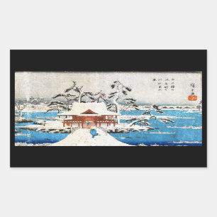 Pegatina Rectangular Nieve japonesa fresca de la capilla del lago del