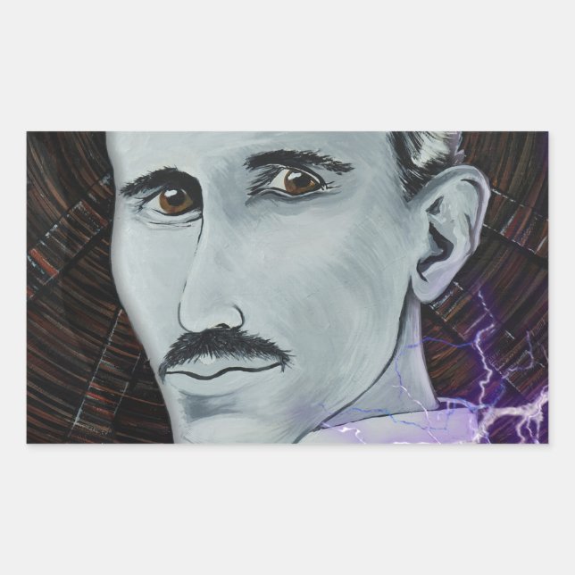 Pegatina Rectangular Nikola Tesla (Anverso)