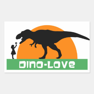 Pegatina Rectangular Niña y dinosaurio