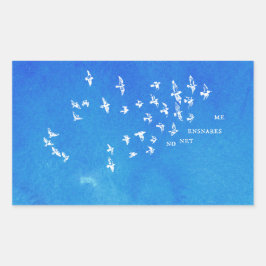 Pegatina Rectangular "Ninguna red me ensaña" + pájaros (blanco sobre az