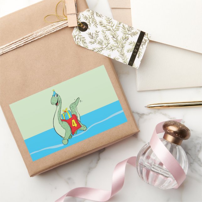 Pegatina Rectangular Niño, 4 años de dinosaurio (Regalar)