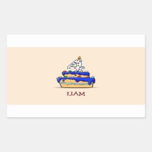 Pegatina Rectangular Niño 4 cumpleaños, 4 en dulce pastel azul